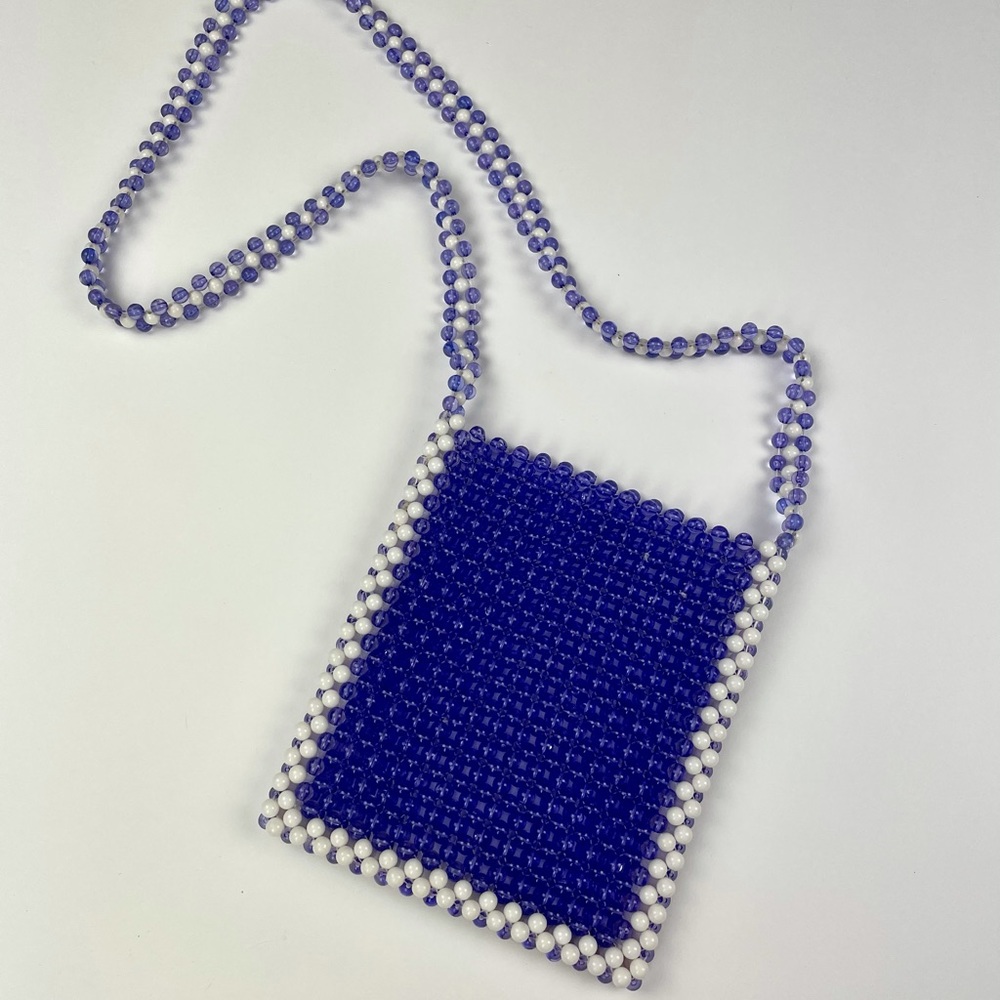 Cute Blue & White Beaded Summer Bag